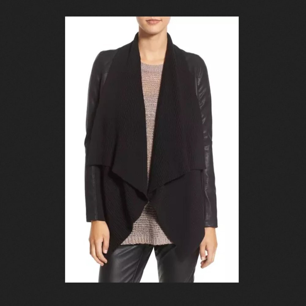 BLANK NYC BLANKNYC KNIT DRAPE SHAWL FAUX LEATHER JACKET XS